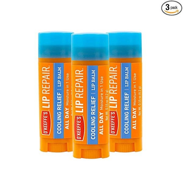 O'Keeffe's Cooling Relief Lip Repair Lip Balm for Dry, Cracked Lips, Stick, (Pack of 3)