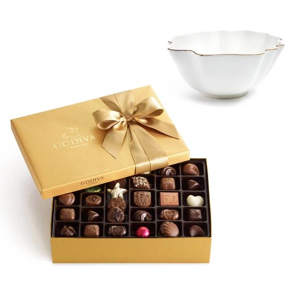 Luxury Gold Bowl with Assorted Chocolate Gold Gift Box, 70 pc.