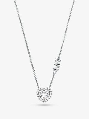 Sterling Silver Pave Heart Necklace