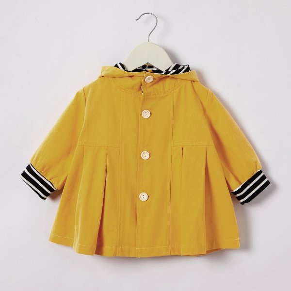 Baby / Toddler Solid Striped Splice Long-sleeve Hooded Coat