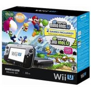 Wii U 32GB Black Deluxe Set with Super Mario U & Super Luigi U