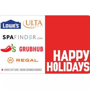 限今天：Happy Holidays 电子礼卡 包含Chili's等多家餐厅