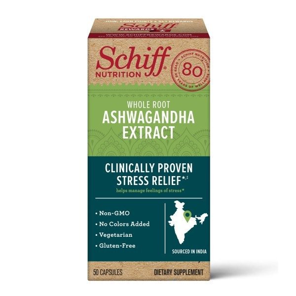 (2 pack) Schiff Whole Root Ashwagandha Extract (50 count), Vegetarian, Non-GMO & Gluten-Free Supplement That Helps Manage Feelings of Everyday Stress and Support Healthy Stress Hormone Levels*,ǂ