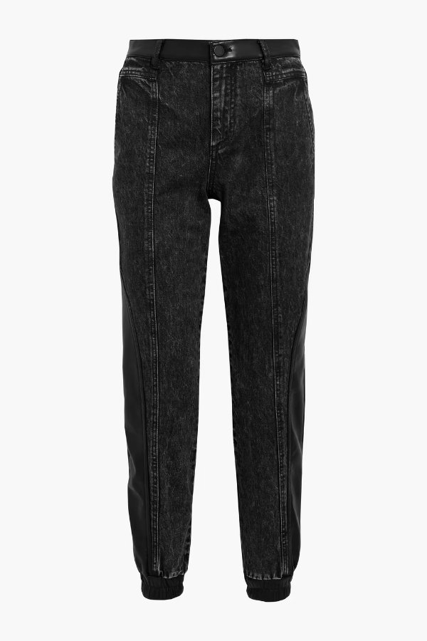 Jenny faux leather-trimmed mid-rise tapered jeans