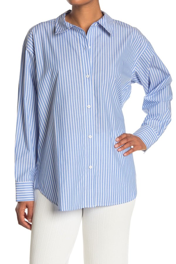 Stripe Printed Relaxed Button Down Shirt