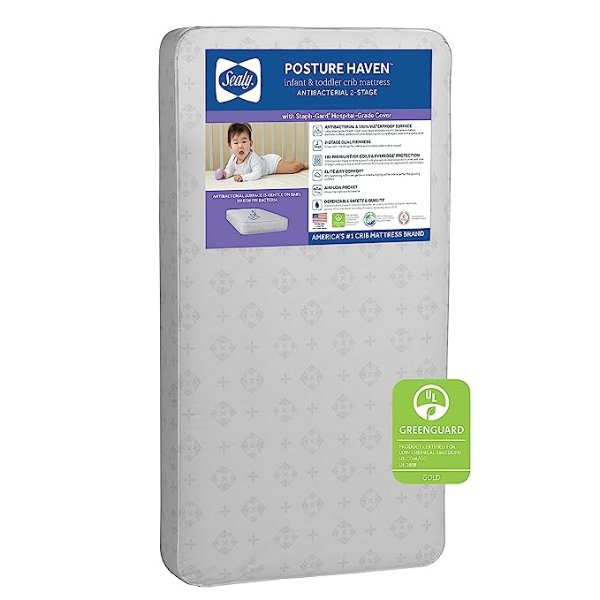 Posture Haven 2-Stage Waterproof Baby Crib Mattress and Toddler Bed Mattress - 182 Premium Coils - Made in USA, 52"x28"