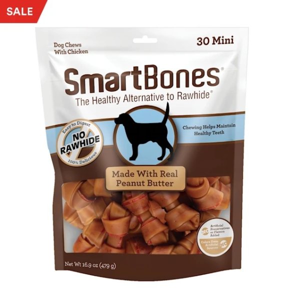 Mini Bones Chicken & Peanut Butter No-Rawhide Dog Chews, 16.9 oz., Count of 30 | Petco