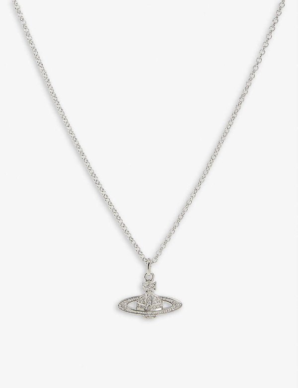 Mini Bas Relief brass and cubic zirconia pendant necklace