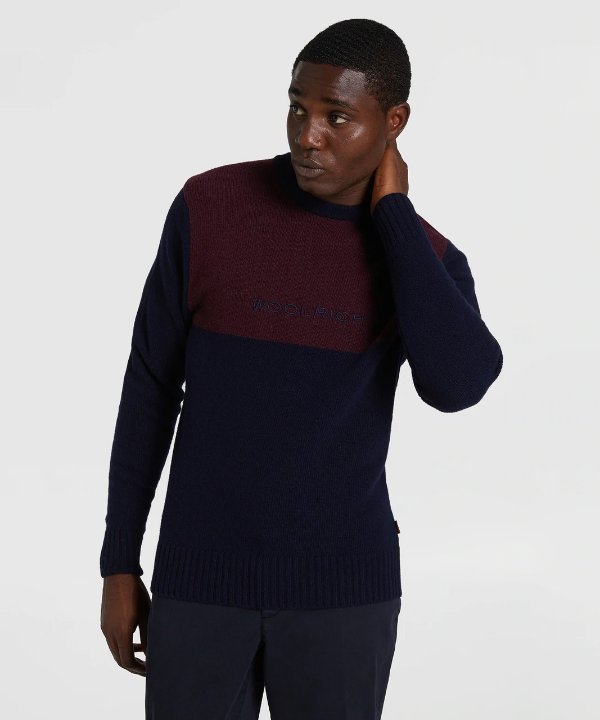 Wool Color Block Crewneck Sweater