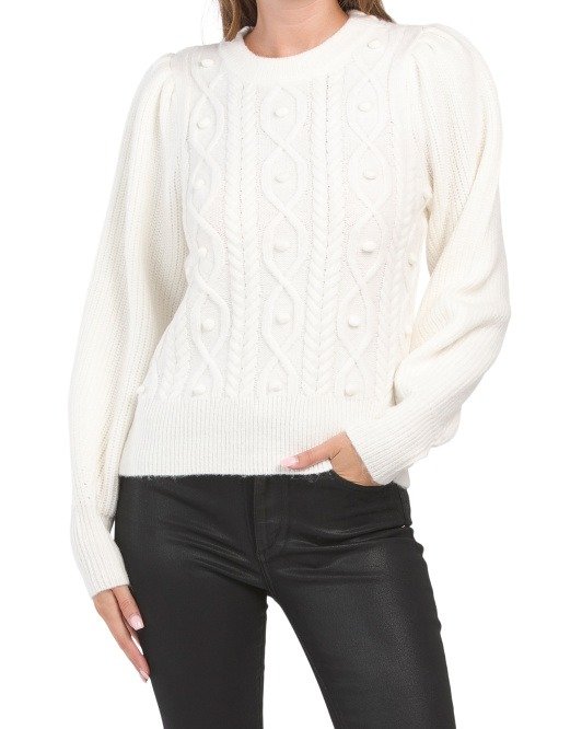 Popcorn And Cable Knit Pullover Sweater