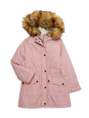 Girl's Faux Fur Trim Parka Jacket
