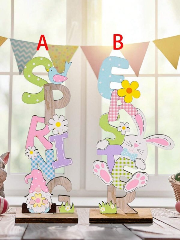 1pc Easter Decoration Wooden Jigsaw Puzzle Creative New Style Vertical Alphabet Plaque Ornament | SHEIN USA