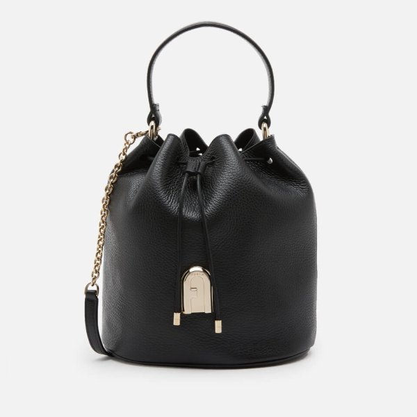 Women's Sleek Small Drawstring Bucket Bag - Black