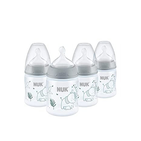 NUK Smooth Flow Anti Colic Baby Bottle, 5 oz, 4 Pack, Elephant