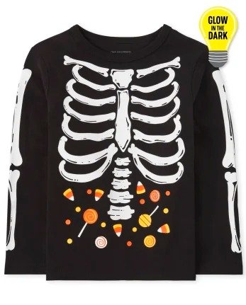 Baby and Toddler Boys Dad And Me Short Sleeve Glow In The Dark Halloween Skeleton Graphic Tee | The Children's Place - BLACK