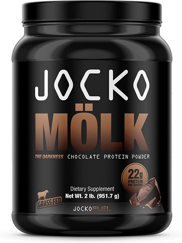 Jocko Molk Whey Protein Powder (Chocolate) - Keto, Probiotics, Grass Fed, Digestive Enzymes, Amino Acids, Sugar Free Monk Fruit Blend - Supports Muscle Recovery and Growth - 31 Servings