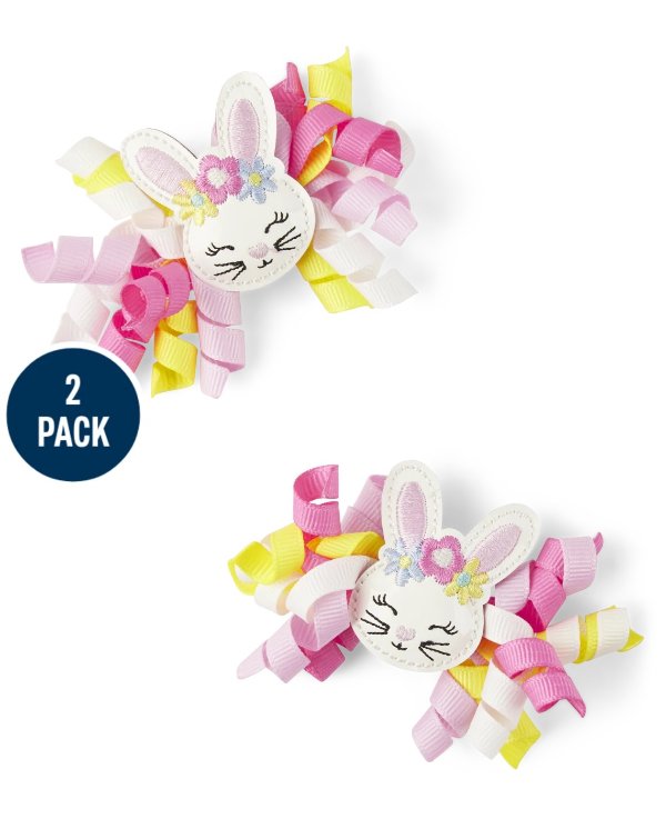 Girls Bunny Curly Hair Clips 2-Pack - Spring Celebrations - multi clr