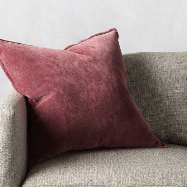Stone Washed Velvet Pillow in Wine Cover Only | Arhaus