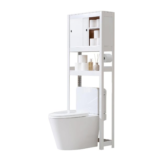 HOMEDANT House Over The Toilet Storage Cabinet Fully Adjustable Shelf Organizer Bathroom Easy Assemble Shelf White 24.4" W x 8.6" D x 65.4" H
