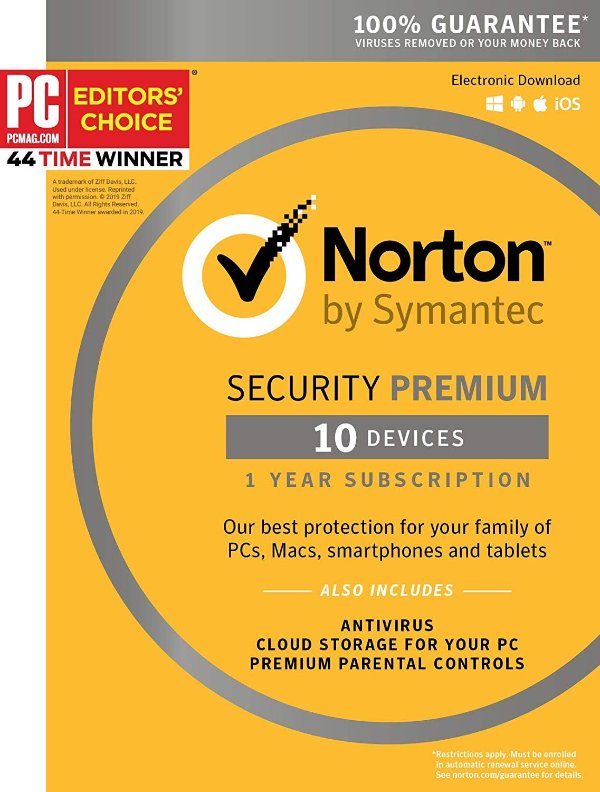 Symantec Norton Security Premium 10台设备 一年订阅
