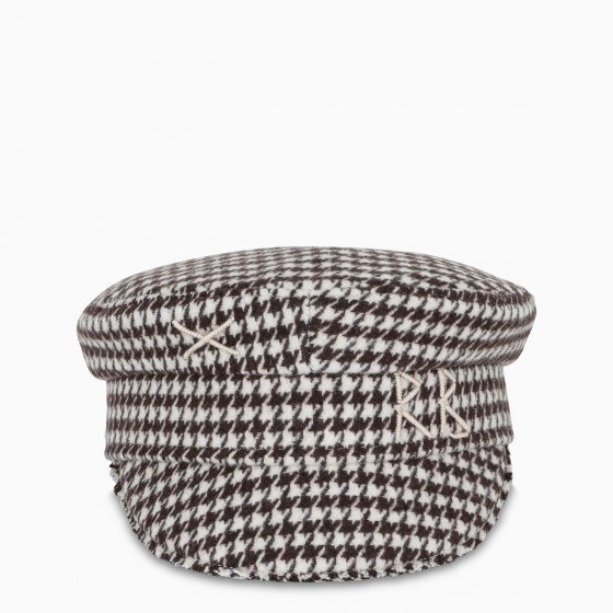 Brown checked cap with logo embroidery