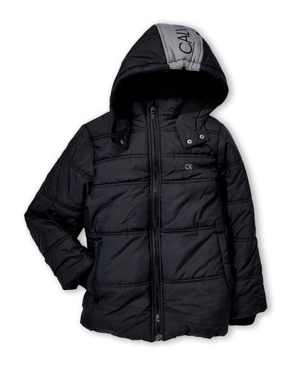 (Boys 8-20) Black & Grey Logo Hood Bubble Jacket