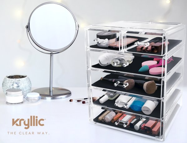 Acrylic Cosmetic Makeup Jewelry Organizer - Large 6 drawer make up holder for brush cream lipstick palette! Countertop beauty makeup organization box ideal storage for any bathroom or bedroom table!