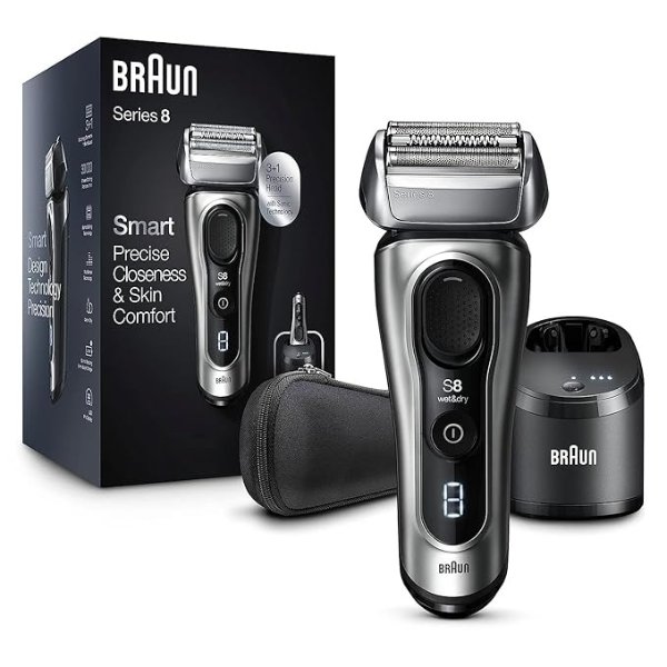 Electric Razor for Men, Series 8 8467cc Electric Foil Shaver with Precision Beard Trimmer, Cleaning & Charging SmartCare Center, Galvano Silver