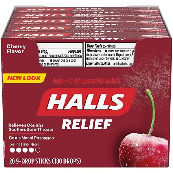 Cherry Cough Drops - with Menthol - 180 Drops (20 sticks of 9 drops)