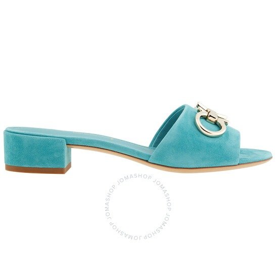 Ladies Turquoise Suede Gancini Sandals