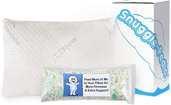 Ultra-Luxury Bamboo Shredded Memory Foam Pillow Combination With Adjustable Fit and Zipper Removable Kool-Flow Breathable Cooling Hypoallergenic Pillow Cover (Queen)