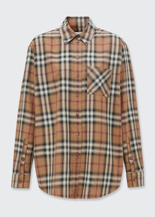 Ombre Check Cotton Twill Oversized Shirt