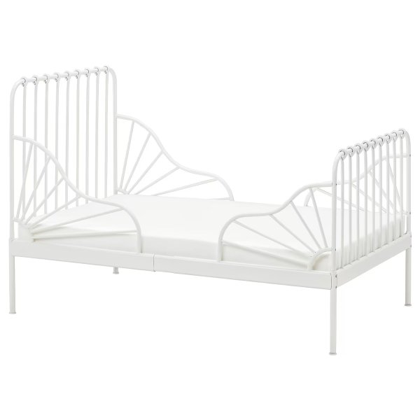 MINNEN Ext bed frame with slatted bed base, white, 38 1/4x74 3/4 "