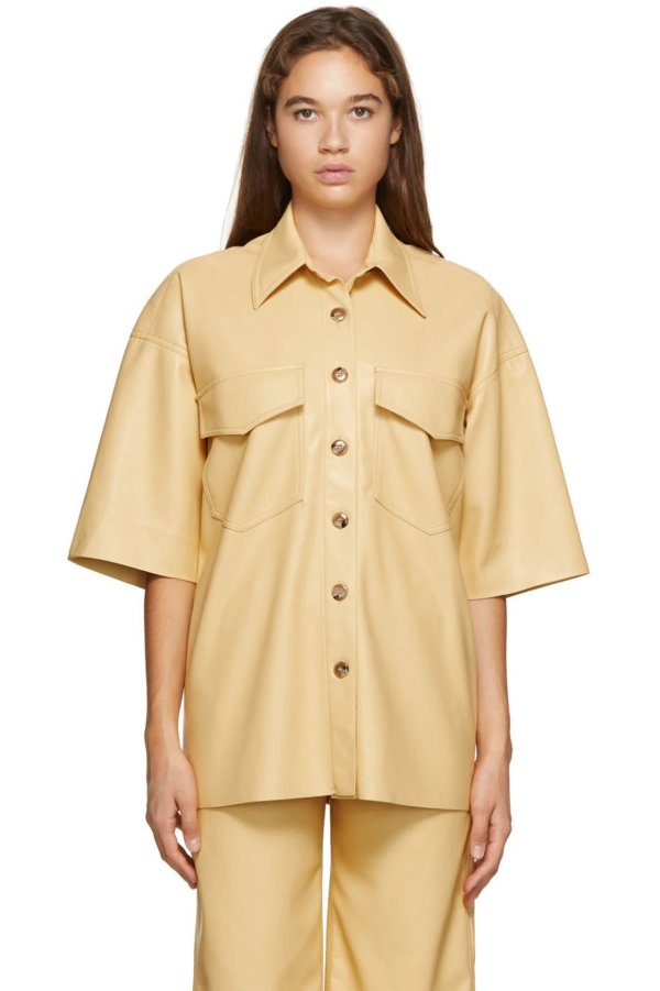 Yellow Vegan Leather Roque Short Sleeve Shirt