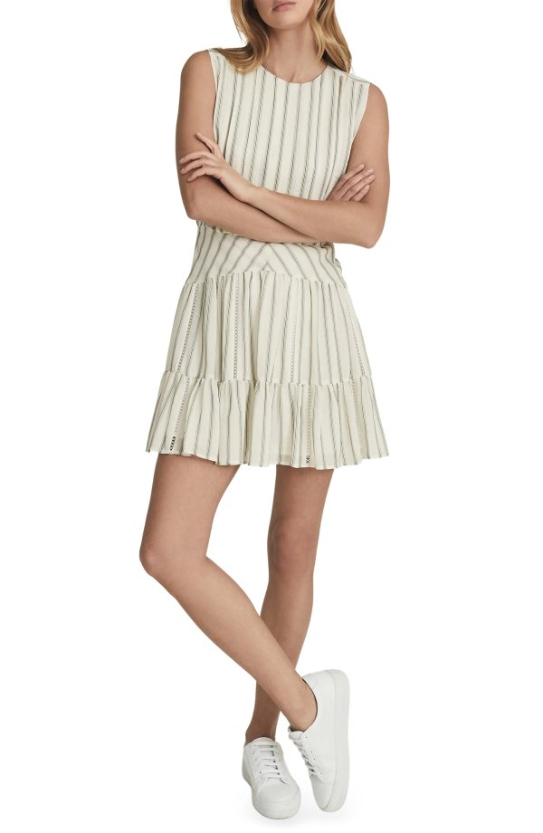 Sofia Stripe Crochet Detail Fit & Flare Dress