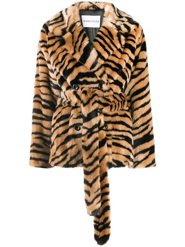 tiger print faux-fur coat