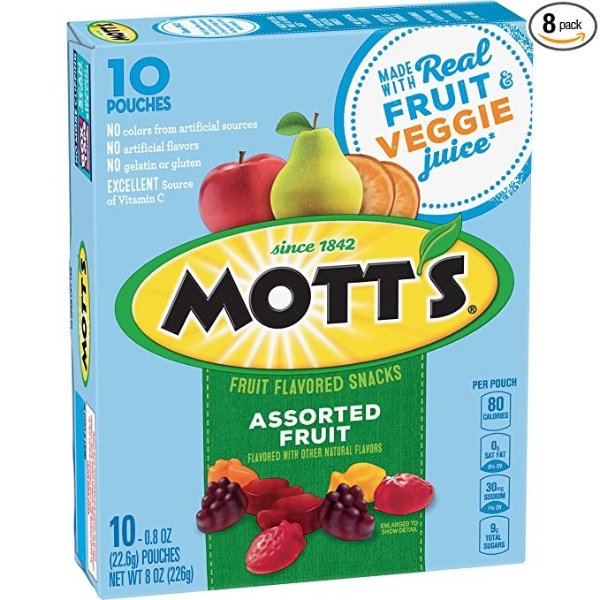Mott's 什锦口味水果软糖10包8盒装(共80包)