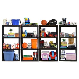 Hyper Tough 4-Tier Shelving Unit, W30 x D14 x H57" Multipurpose Home Storage Organizer, Black, Pack of 4