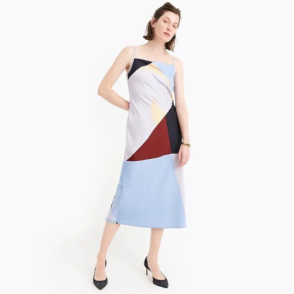 Collection cowlneck slip dress in multicolor satin crepe