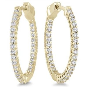 Dealmoon Exclusive: 1 Carat TW Round Diamond Hoop Earrings in 10K Yellow Gold on Sale