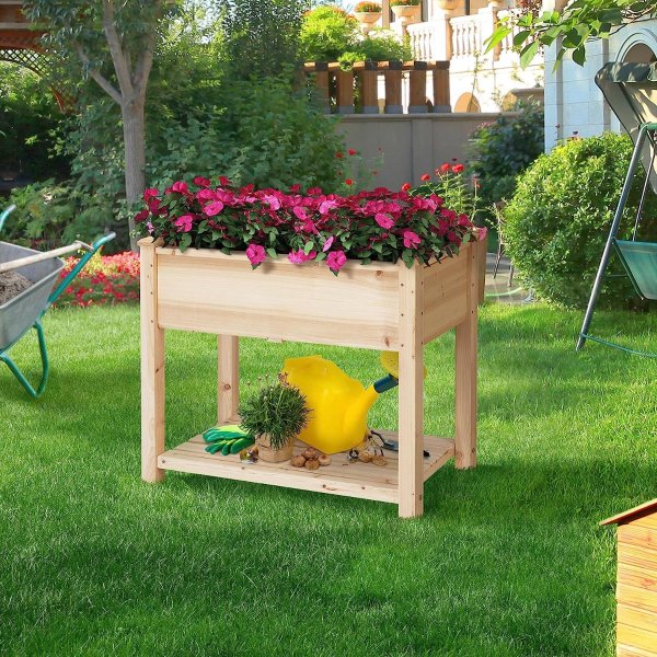 34x18x30in Horticulture Raised Garden Bed Planter Box with Legs & Storage Shelf Wooden Elevated Vegetable Growing Bed for Flower/Herb/Backyard/Patio/Balcony