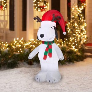 5' Airblown Inflatable Snoopy with Antlers and Santa Hat Christmas Inflatable