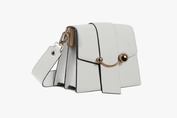 Strathberry Mini Crescent Leather Shoulder Bag in Oat/Vanilla