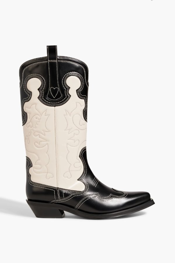 Embroidered two-tone leather cowboy boots