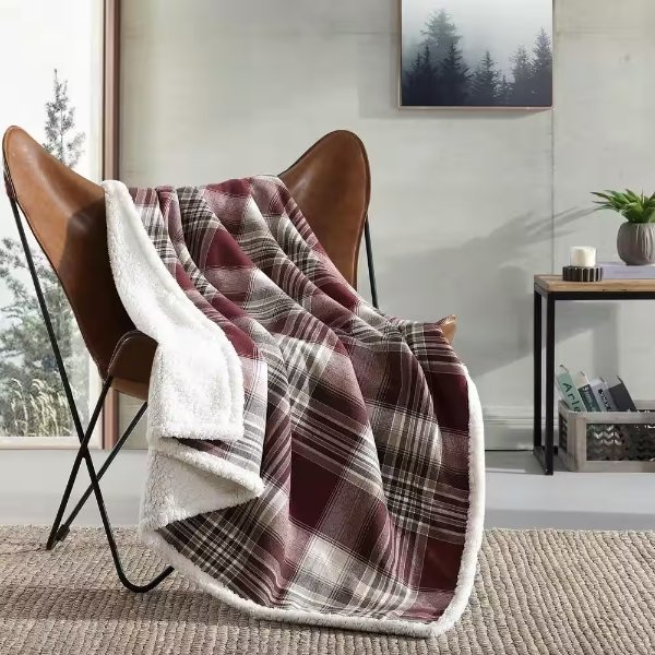 Twin Lakes Plaid Sherpa Red Cotton Throw Blanket
