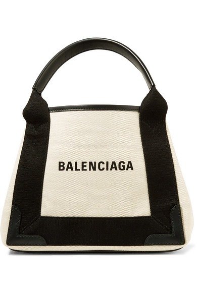 Leather-trimmed logo-print canvas tote