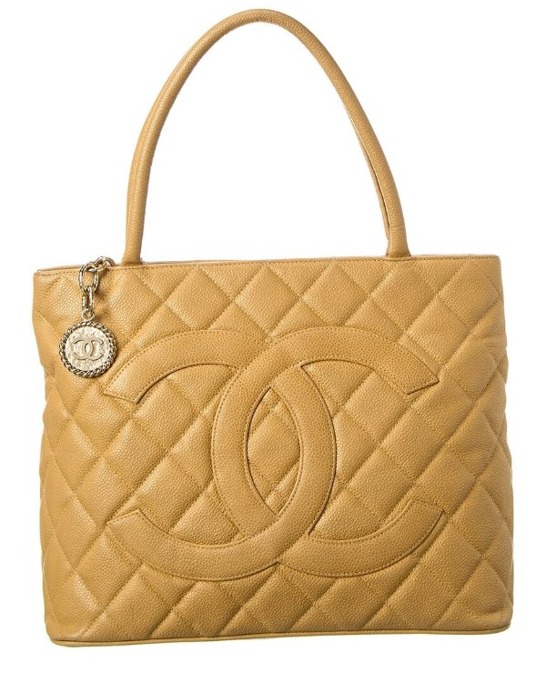 Beige Quilted Caviar Leather Medallion Tote (Authentic Pre-Owned)