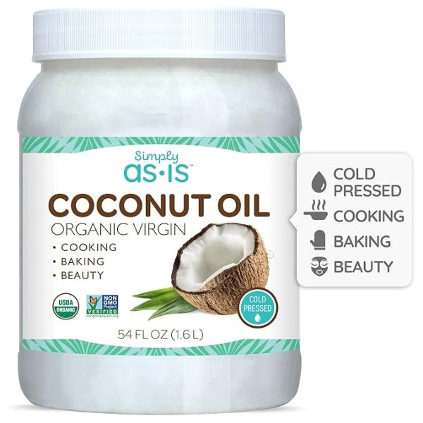 Simply as-is | Cold-Pressed & Organic Virgin | Unrefined | Coconut Flavor for Cooking & Baking | Deep Moisturizer for Beauty | 54 fl oz