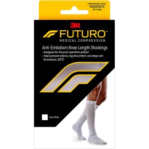 Futuro Anti-Embolism Knee Highs, Unisex, Moderate Compression, 15-20 mm/Hg, Large, White, Helps Reduce Formation of Blood Clots