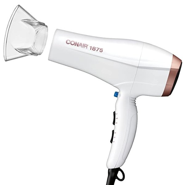 1875 Watt Double Ceramic Hair Dryer with Ionic Conditioning, White/Rose Gold, 1 Count (Pack of 1)